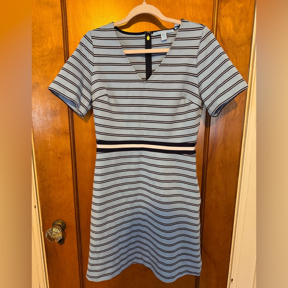 Draper James Blue and Black Striped Midi Dress